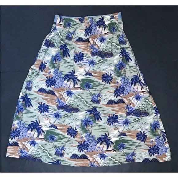 Vintage Button Up Hawaiian Skirt Petite Large Medium Tropical Coastal Grandma - Picture 4 of 5